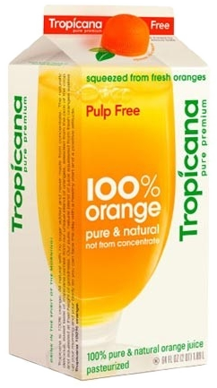 Nouveau packaging Tropicana avec un verre de jus d'orange